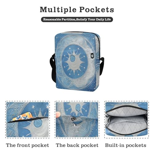 Mandala Moon and Star Shapes White Light Blue crossbody messenger bag shoulder bags Womens Casual Purses Adjustable Strap for School business2