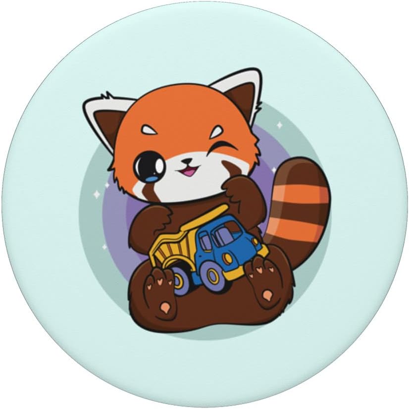 Kawaii Red Panda With Toy Car Truck Cute Chibi Anime Otaku PopSockets Swappable PopGrip image 3