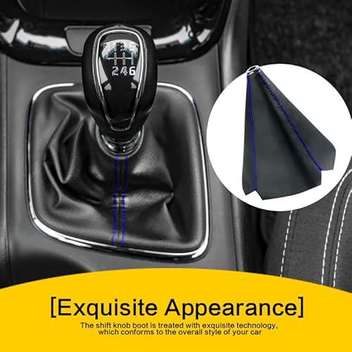 Flaconi PU Leather Shift Knob Cover - Manual Transmission Car Shifter Boot - Black & Blue - Image 6