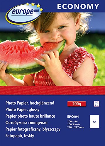 europe100 EPC004 Fotopapier (A4, hochglänzend, 200 g/m², 100 Blatt) weiß