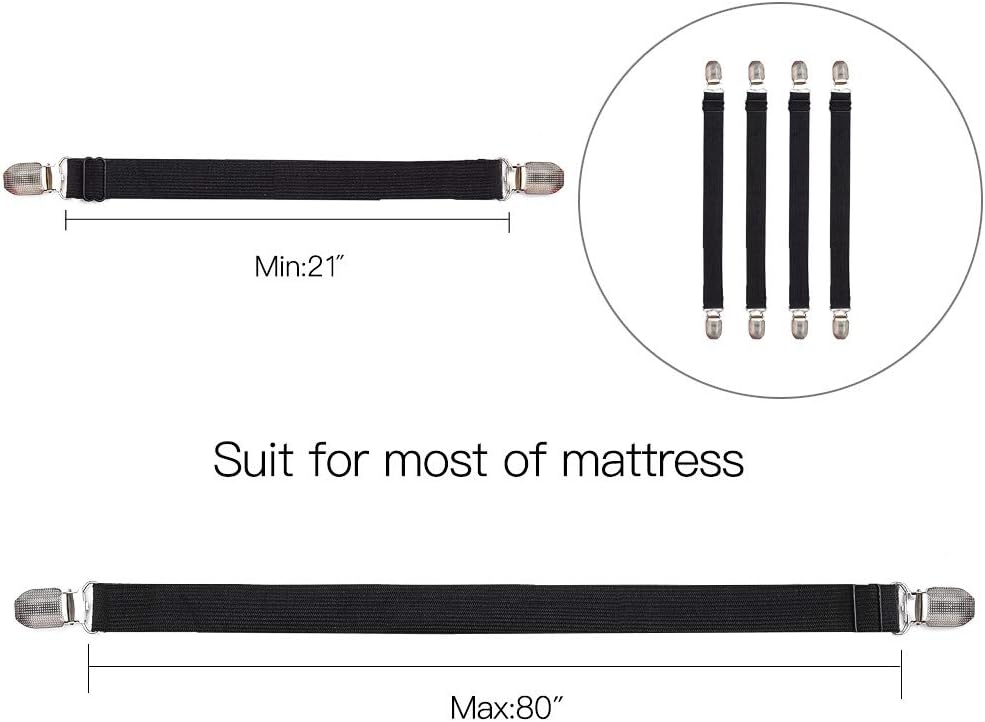 Adjustable Bed Sheet Clips, Sheet Fasteners Holder Straps and Suspender, Gripper, Extend From 21" to 80" Long Style Elastic Fasteners Bands Heavy Duty Suit for Mattress, Sofa, Couch, Recliner and More : Home & Kitchen