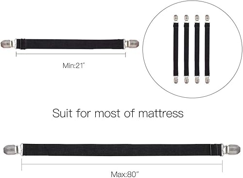 Miniatura 6 de Clips ajustables para sábanas, correas de soporte y tirantes, agarre, se extienden de 21 a 80 pulgadas, bandas elásticas de estilo largo, traje