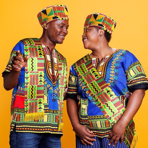 Wehhbtye 2 Set Kente Kufi Hat and Stole, African Pattern Sash Scarf with Men Hat, African Print Kente Clothing Accessory for Black History Month Kwanzaa Celebration Graduation Choir