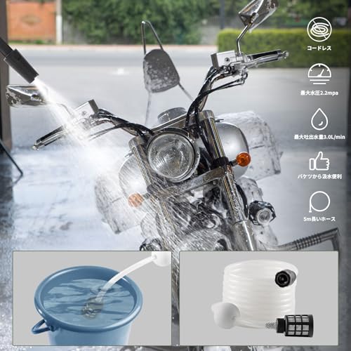 KREBS(クレブス) 充電式ハンディーウォッシャー 18V コードレス 家庭用 2段階圧力切替え 収納袋付き 持ち運び便利 庭/屋外/階段/ブロック塀/ベランダ/浴室/年末大掃除/キャンプ 日本語取扱説明書 バッテリー＆充電器付 4枚目