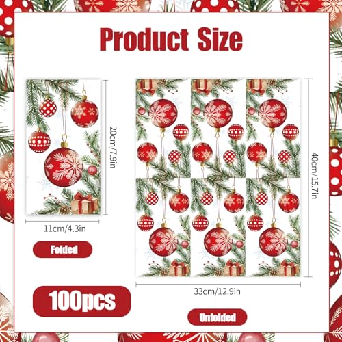 Christmas Paper Napkins Disposable 100pcs,Bell Pattern Dinner Napkins for Holiday Table Decor - Large 7.9x4.3 Inch Christmas Dinner Napkins for Parties and Kitchen Use – Image 6
