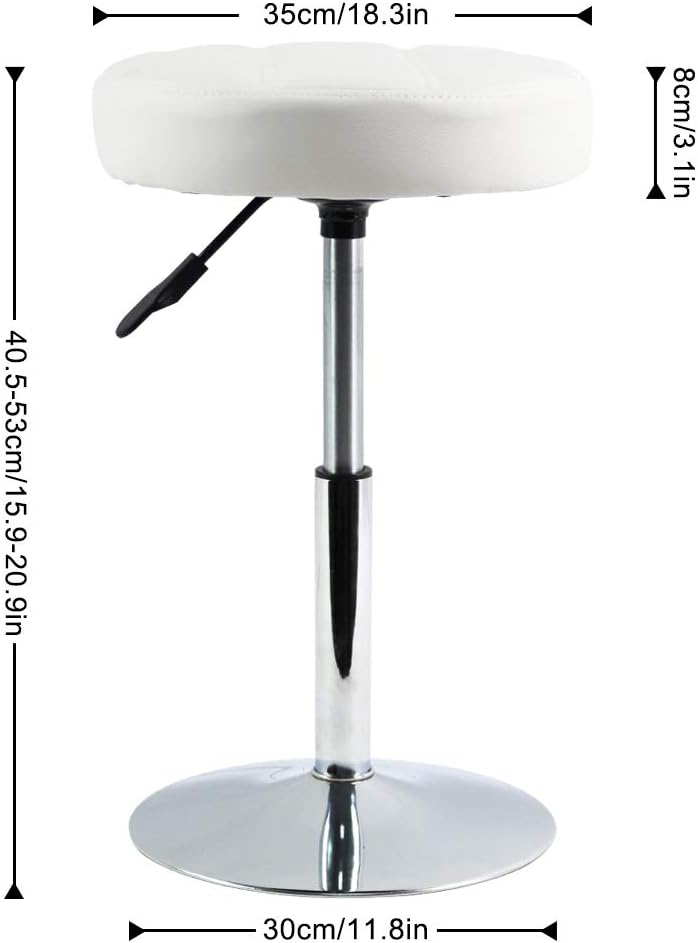 FURWOO Short Round PU Leather Shop Stool Counter Stool Height Adjustable Stool Padded Cushion Swivel Barstool Spa Barber Salon Stool Manicure Stool Small(White) : Beauty & Personal Care