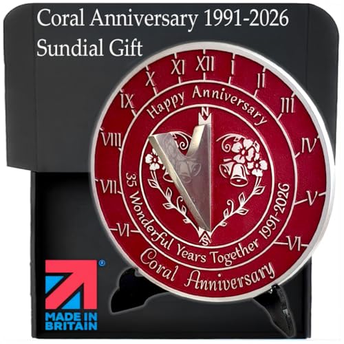 Anniversary Sundial Gift for 35th Coral Wedding Anniversary in 2026 - Recycled Metal Home Decor Or Garden Present Idea - Handmade in UK for Him, Her Parents Or Couples 35 Year Celebration