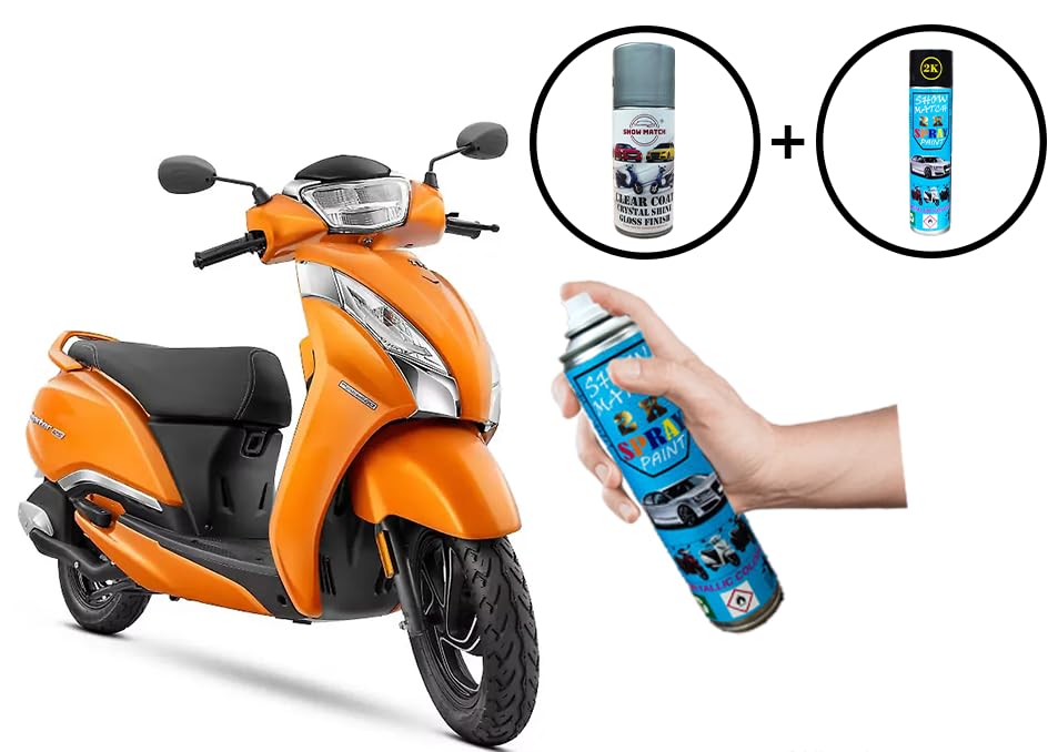 Image of Show Match 2k Scooter Spray Paint + Clear Coat compatible with (TVS Jupiter 125) (Dawn Orange)
