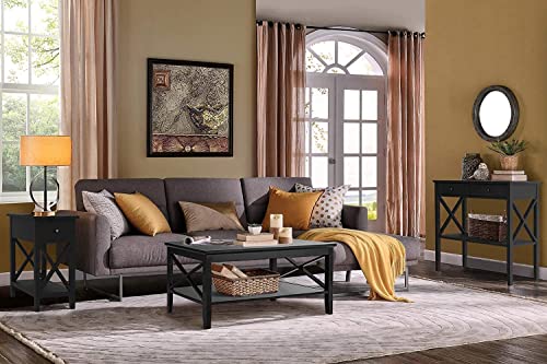 Choochoo EUR-CT19004-BK Oxford Coffee Table With Thicker Legs, Black Wood Coffee Table With Storage For Living Room thumb #2