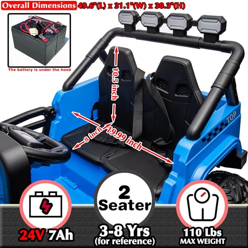 sopbost Kids 24V Ride On Toys for Boys Girls 2 Seater 4x4 Electric Vehicles Battery Powered 4 Wheels Side by Side Truck Car with Remote Control, 4x75W Motors, EVA Rubber Tires, Blue