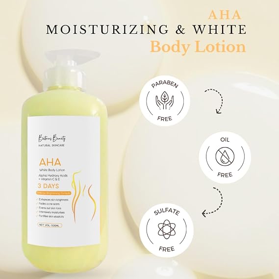 AHA Yellow Body Lotion with Alpha Hydroxy Acids, Vitamin C & E, Intense Brightening Formula for Smooth & Hydrated Skin – 500ml (Yellow, 500ml)