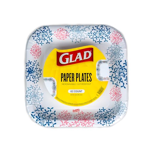 Glad Square Disposable Paper Plates, Pink Hydrangea Pattern - Strong, Sturdy, Soak Proof, and Microwavable Decorative Plates for Dinner and Everyday Use, 8.5 Inch, 62 Count