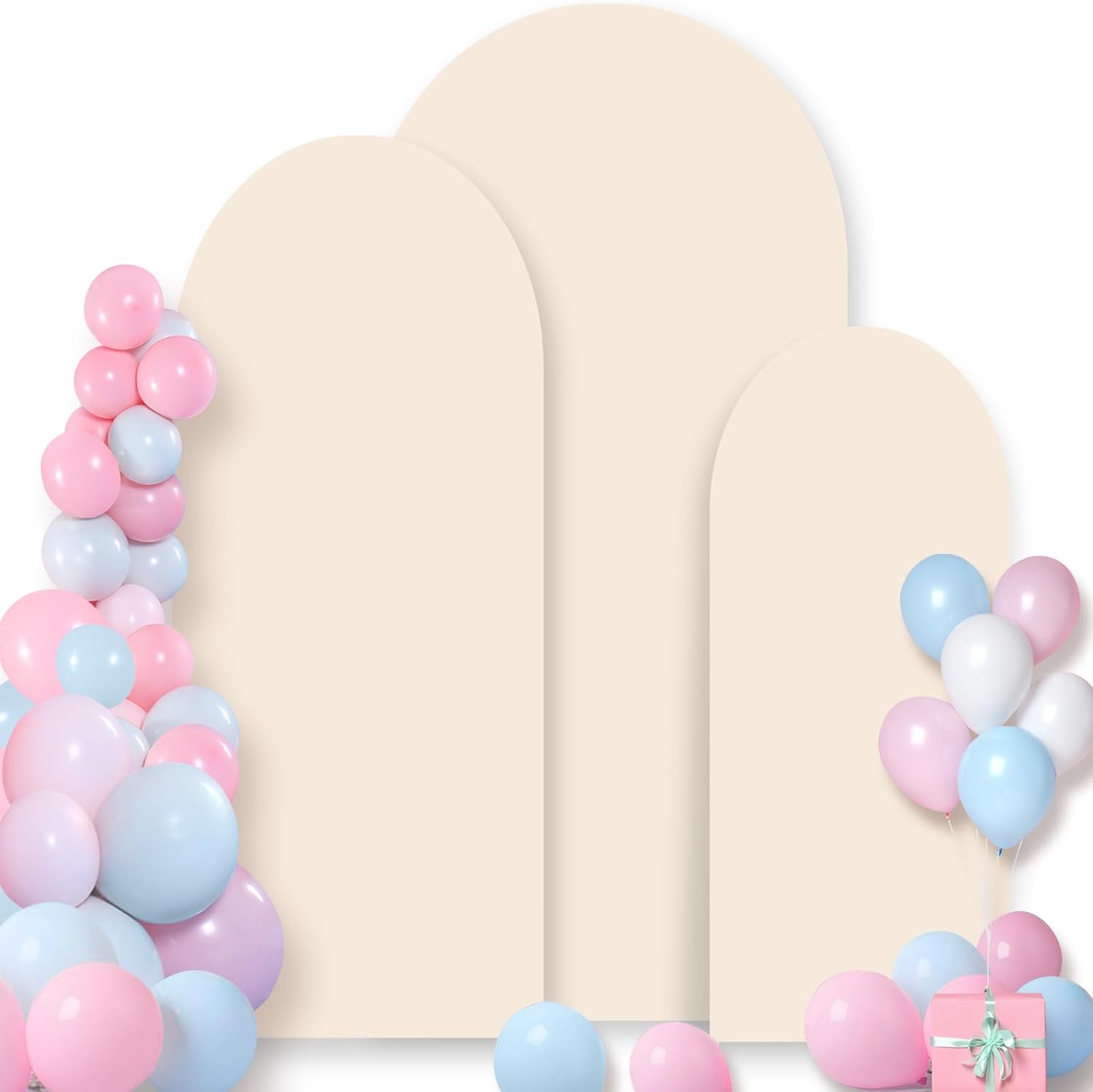 3-Pack Beige Spandex Wedding Arch Backdrop Covers (4FT, 5FT, 6FT) for Birthday Party & More 4FT+5FT+6FT Beige