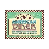 The American Diner. Plaque en métal rétro avec inscription « Roadside Cafe, 50's 60's Dinner » - Décoration murale rétro - 20,3 x 30,5 cm