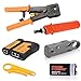 RJ45 Crimp Tool Kit Pass through Ethernet Crimper kit for Cat5 Cat5e Cat6,RJ45 Crimping Tool with 50PCS Connectors, 50PCS Covers,1 Wire Punch Down Cutter and 1 Network Cable Test(9V Battery Included)