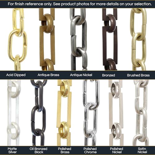 Image of RCH Hardware CH-20L-PN-3 Decorative Solid Brass Chain for Hanging Large Light Unwelded Wire (3 ft /1 Yard) (Polished Nickel)
