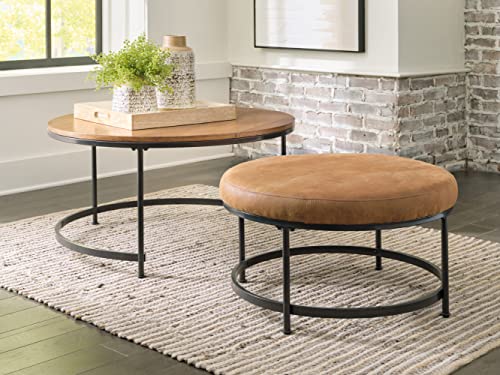 Signature Design by Ashley Drezmoore Modern Upholstered Nesting Cocktail Tables, Set of 2 , Light Brown & Black