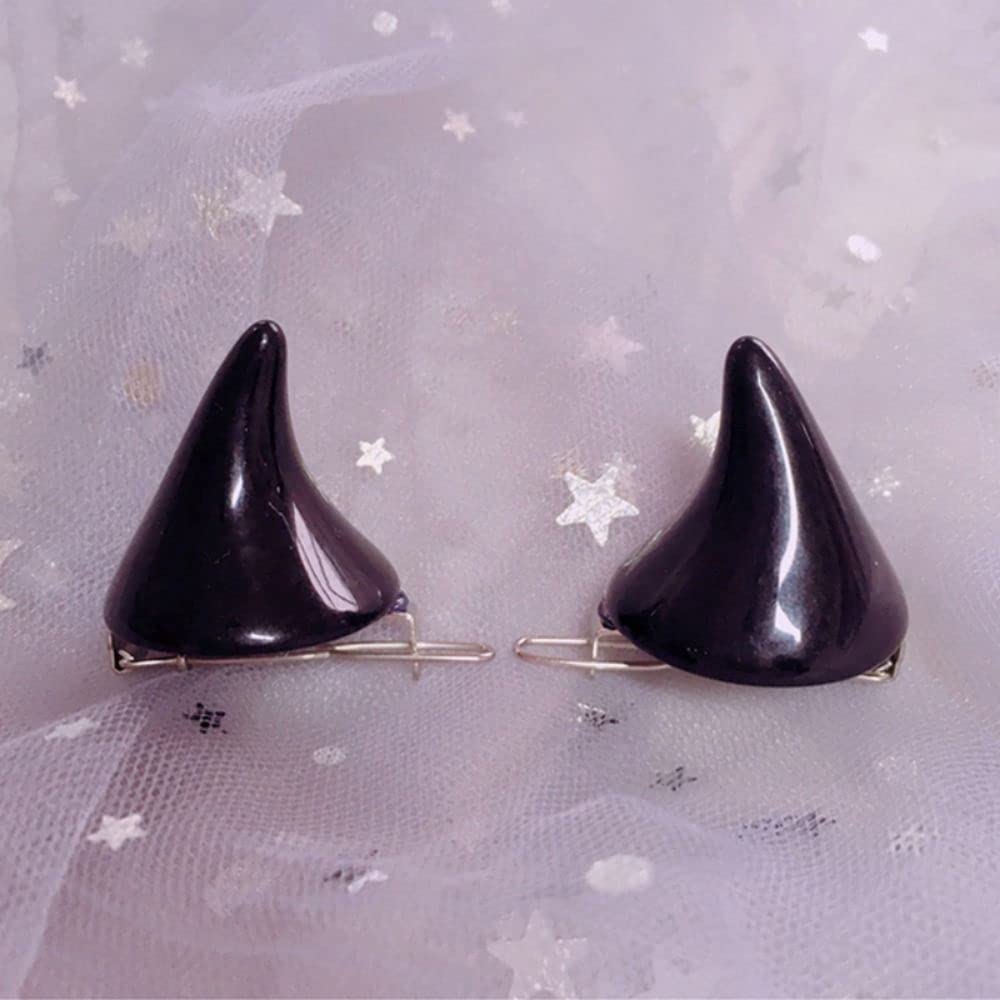 1 Pair Hair Clip Devil Horn Ear Clip Hairpin Halloween Cosplay Barrette Hair Accessory(black)