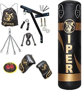 VIPER 4Ft Filled Heavy Duty Boxing Punch Bag Rex Leather Gloves Bracket Chain