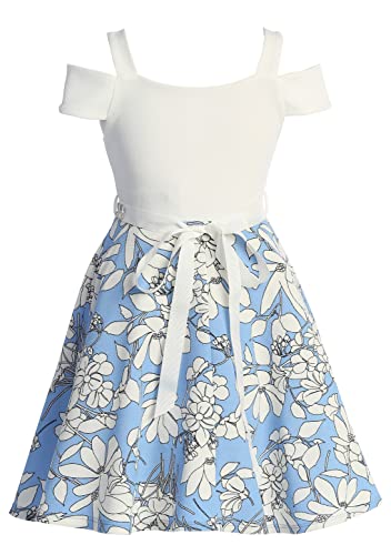 Little Girls Cold Shoulder Floral Rhinestones Graduation Party Wedding Flower Girl Dress Blue 4 (J22Ks49) #TOP1