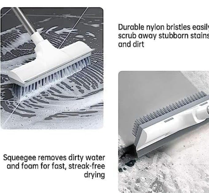 Image of Milton 3-in-1 Bathroom Cleaning Brush with Wiper | Long Handle Floor Scrubber | 180 Rotating Toilet & Tile Cleaning Brush