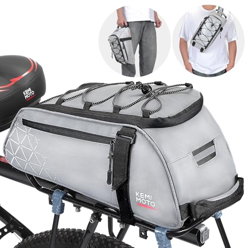 KEMIMOTO Rear Bike Rack Bag, 8L Full Reflective PVC Water Resistant Bicycle Trunk for Road and Mountain Bikes, Ebike Rack Bag with Side Pockets for Cycling Travel Commute by KEMIMOTO - Used condition - US$29.06