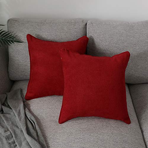 Pack Of 2 Pillows Decorative Throw Pillow Cover For Couch Sofa Home Decor Solid Soft Cotton 18 X 18 Inches, Red #TOP1