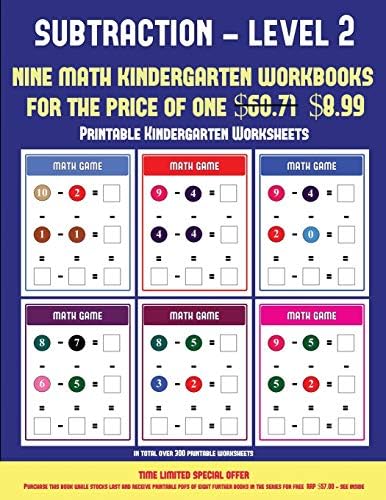 printable kindergarten worksheets kindergarten subtraction taking away level 2 30 full color preschool kindergarten subtraction worksheets includes 8 printable kindergarten pdf books worth 60 71 by manning james workbook kindergarten amazon ae