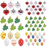 CCINEE 72pcs Easter Egg Hanging Sets for Easter Holiday Decorations, Shamrock Mini Hearts Valentine's Day Heart Shaped Ornaments for Tree St Patricks Day Party