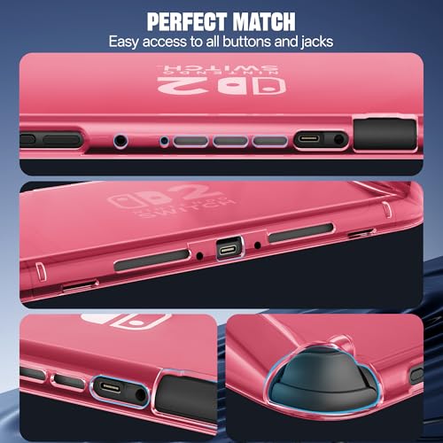 Funda protectora transparente para Nintendo Switch OLED rígida anti caídas rosa 3