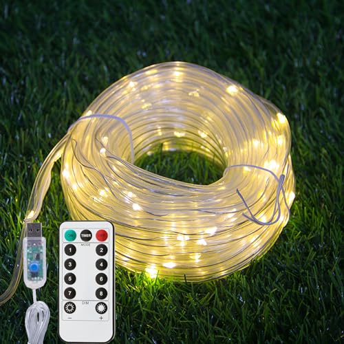 ZVO Cadena de Luces Tira LED USB Interior, 10m 100 LED USB Guirnalda Manguera, 8 Modos Iluminación Luces de Cuerda Impermeable para árbol de Navidad Fiestas Casa Jardín Decoración(Blanco Cálido)