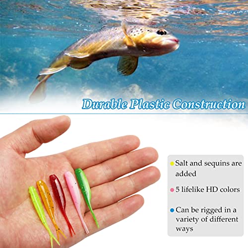 Dovesun Crappie Lures Kit, Fishing Soft Plastic Lures Crappie Walleye Trout Bass Fishing Baits Spilt Tail Bait 60Pcs With Trackle Box #TOP2