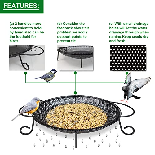 Cqairiou Upgraded Ground Platform Bird Feeder Tray,11.8 Inch Stainless Steel Large Bird Feeder Mesh Seed Tray With A Exquisite Tray Station,Attract Wild Birds,Great Decoration For Garden Backyard thumb #3