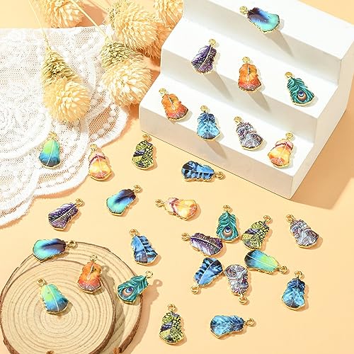Stiesy 30Pcs 10 Styles Enamel Leaf Charms Pendants Colorful Printed Leaves Charms Plant Dangle Charms for DIY Crafts Bracelet Jewelry Making - Image 4