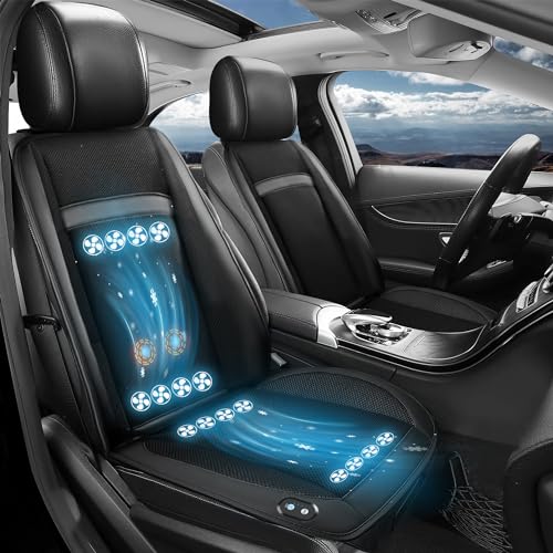 Practisol Cooling Car Seat Cushion with Massage Cooling Car Seat Cover with 16 Fans 12V Front Car Seat Cooler Summer Driving Cooling Seat Cover for Car SUV Truck Universal Black 1PCS (Cooling+Massage)