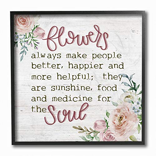 Stupell Industries Flowers for The Soul Wood Texture Word Inspirational Word, Design by Gigi Louise Wall Art - Cuadro de pared (30,5 x 30,5 cm), color negro