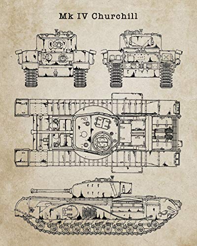 Desert Mercantile World War 2 Tanks Wall Art Print - Set Of 4-8X10 Unframed Us Military Ww2 Themed Pictures. Vintage Blueprint Style And Appearance. #TOP5