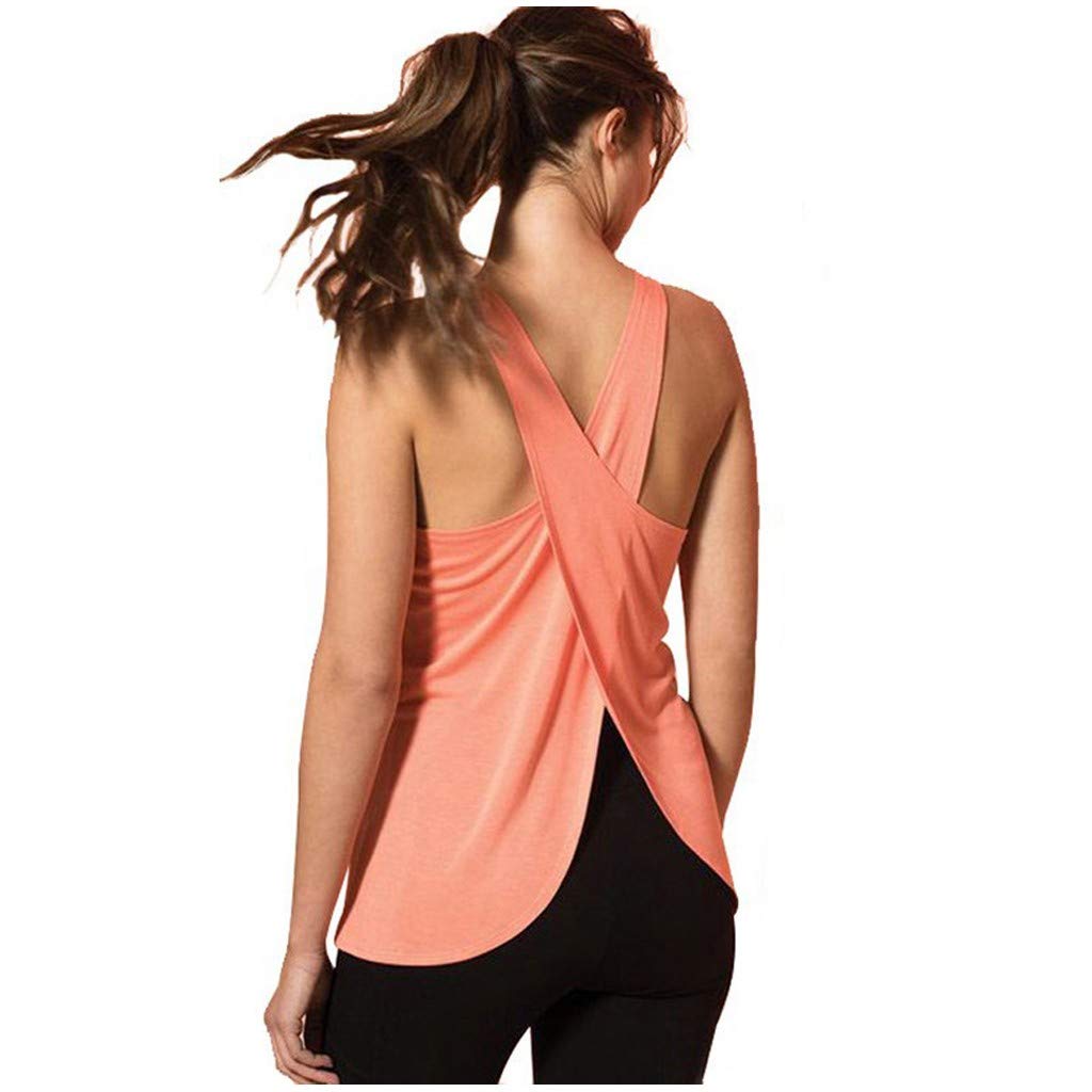 Generic Camiseta de tirantes deportiva para mujer, holgada, ligera, para yoga, jogging y fitness, sin mangas, informal, espalda cruzada, camiseta de tirantes con cuello en U, camiseta interior ligera y
