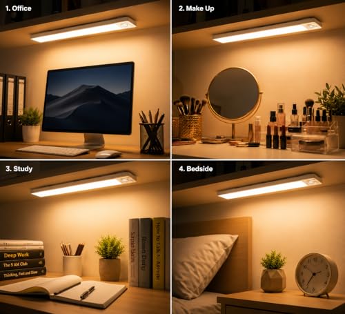 Image of Under Cabinet Lights Rechargeable, Motion Sensor Under Cabinet LED Light, 3 Color Modes Wireless Rechargeable Closet Light, Super Bright Stick-On Light Bars for Kitchen (20 CM)