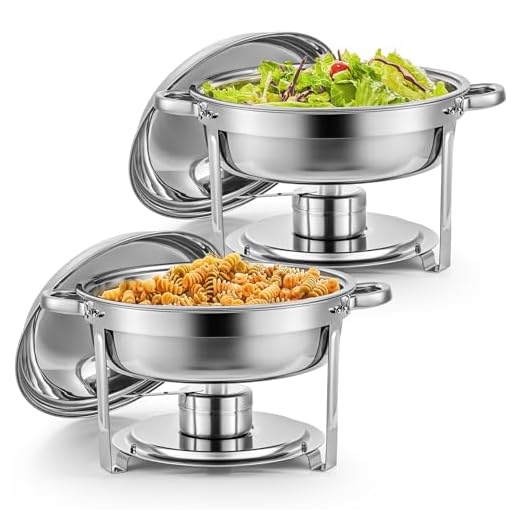 Wilprep 2PCS Calentadores de Comida para Buffet de Acero Inoxidable Redondo 5L Calentador de Buffet con Bandeja de Calefacción, Tapas Chafing Dish para Restaurantes, Catering, Fiestas, Bodas, Picnics