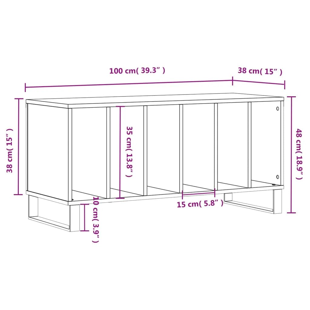 Helloshop26 Pratico armadio a dischi con grande spazio 100 x 38 x 48 cm, stile industriale in legno rovere fumé, 02_0049157