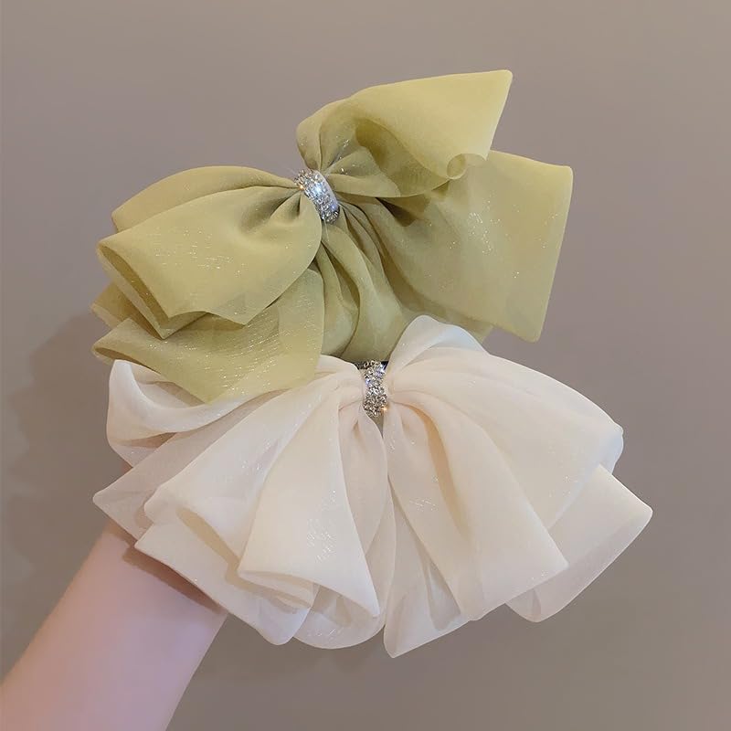Oversized White Mesh Bow With Pearls Hair Clip Amazon.com : Jumwrit Large Bow Hair Clip Rhinestone Hair  main image 3