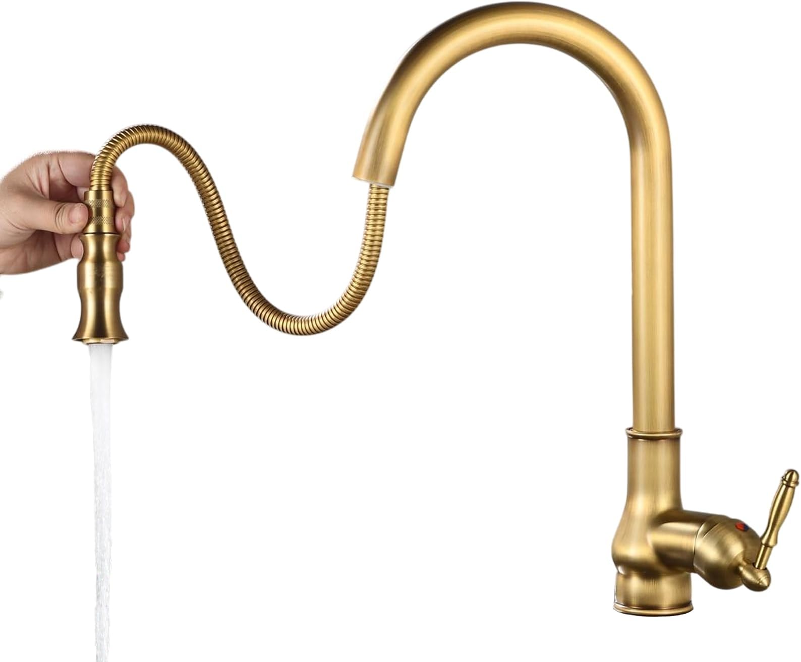 Single Handle Kitchen Faucet,Antique Copper One Hole Pull Out Pull Down Widespread Brass Faucet Body with Cold Hot Mixer Hoses