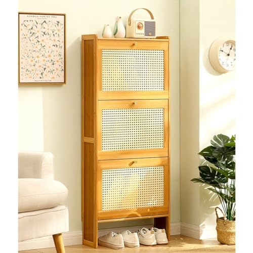 Meuble de rangement en rotin plastique et armoire à chaussures autonome 3 tiroirs