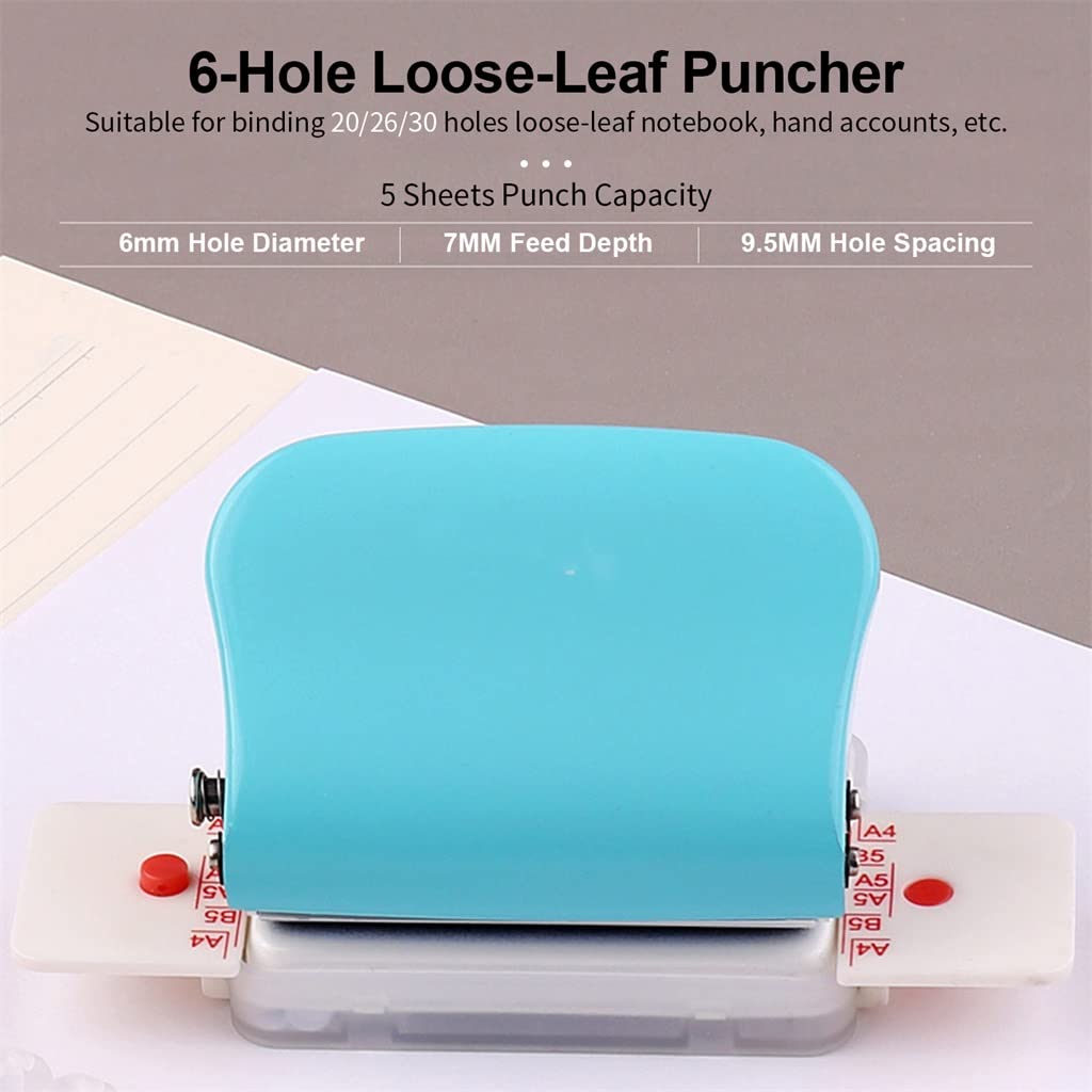6 Hole Punch Handheld Metal 5 Sheets Capacity 6mm for Notebook Scrapbook Diary Planner