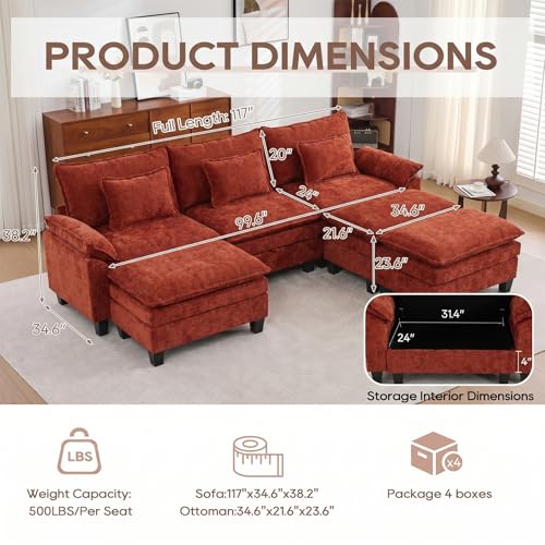 Image of IPKIG 117 inch Modular Cloud Couch with Storage, C Shaped Sectional Sofa