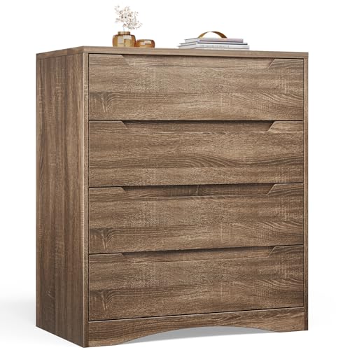 Bealife Commode à 4 Tiroirs, Meuble de Chambre à 4 tiroirs, Chambre Comodas pour Salon, Bureau et Entrée, 71×41×82cm, Brun Clair