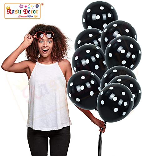 Image of RasuDecor 10 Pieces 12 inch Polka Dot Latex Balloon Black and White Dot Colorful Balloons, 12 Inch Latex Polka Dots Balloons for Kids Women Men Birthday Easter Engagement Wedding, Halloween Party Supplies Decor #RasuImpex (10Pcs 12 inchPolkaDotBlackWhite)