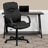 Flash Furniture Mid-Back Ergonomic Massaging Black LeatherSoft Executive Swivel Office Chair with Arms