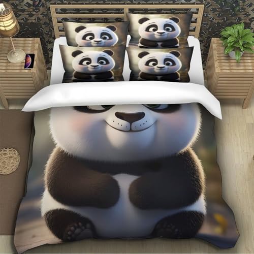 Housse de couette panda 3D en microfibre 135x200 cm avec 2 taies d'oreiller